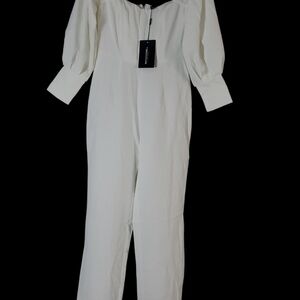 PrettyLittleThing Off-White Puff Sleeve Jumpsuit